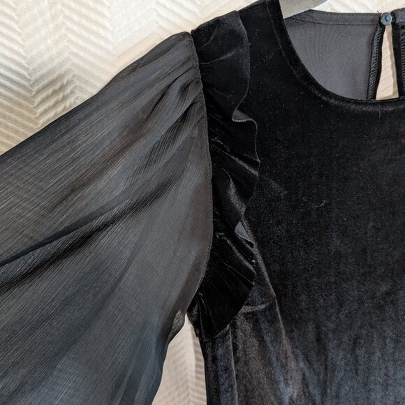 Molly Bracken Black Velvet Dress Sheer Puff Sleeves Size XS - S Whimsigoth - Picture 8 of 14